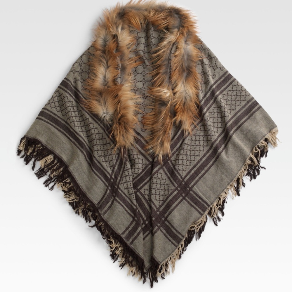 Gucci Fox Fur Trim Shawl